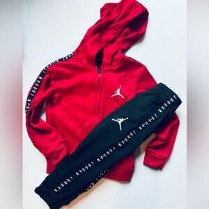 Jordan Kids Red Hoodie and Black Joggers Set